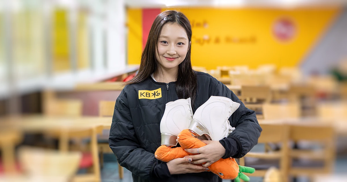 Jia Shin poses with her skates during an interview at Zenith Ice Rink in Seoul.
